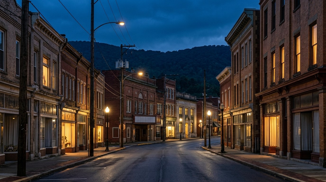 Altoona business district, atmospheric editorial photograph.