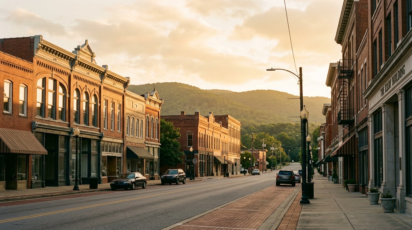 Anniston, AL skyline, editorial photograph.
