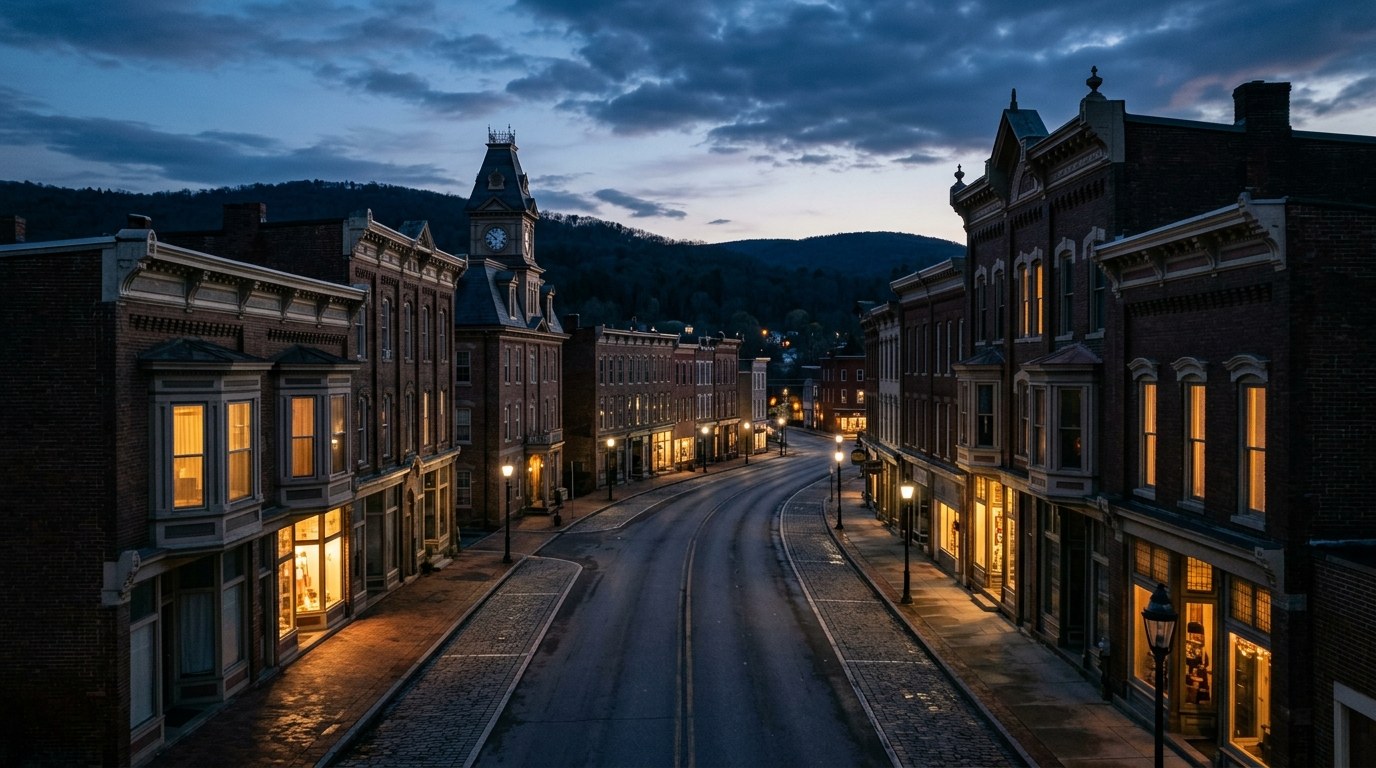 Bellefonte business district, atmospheric editorial photograph.