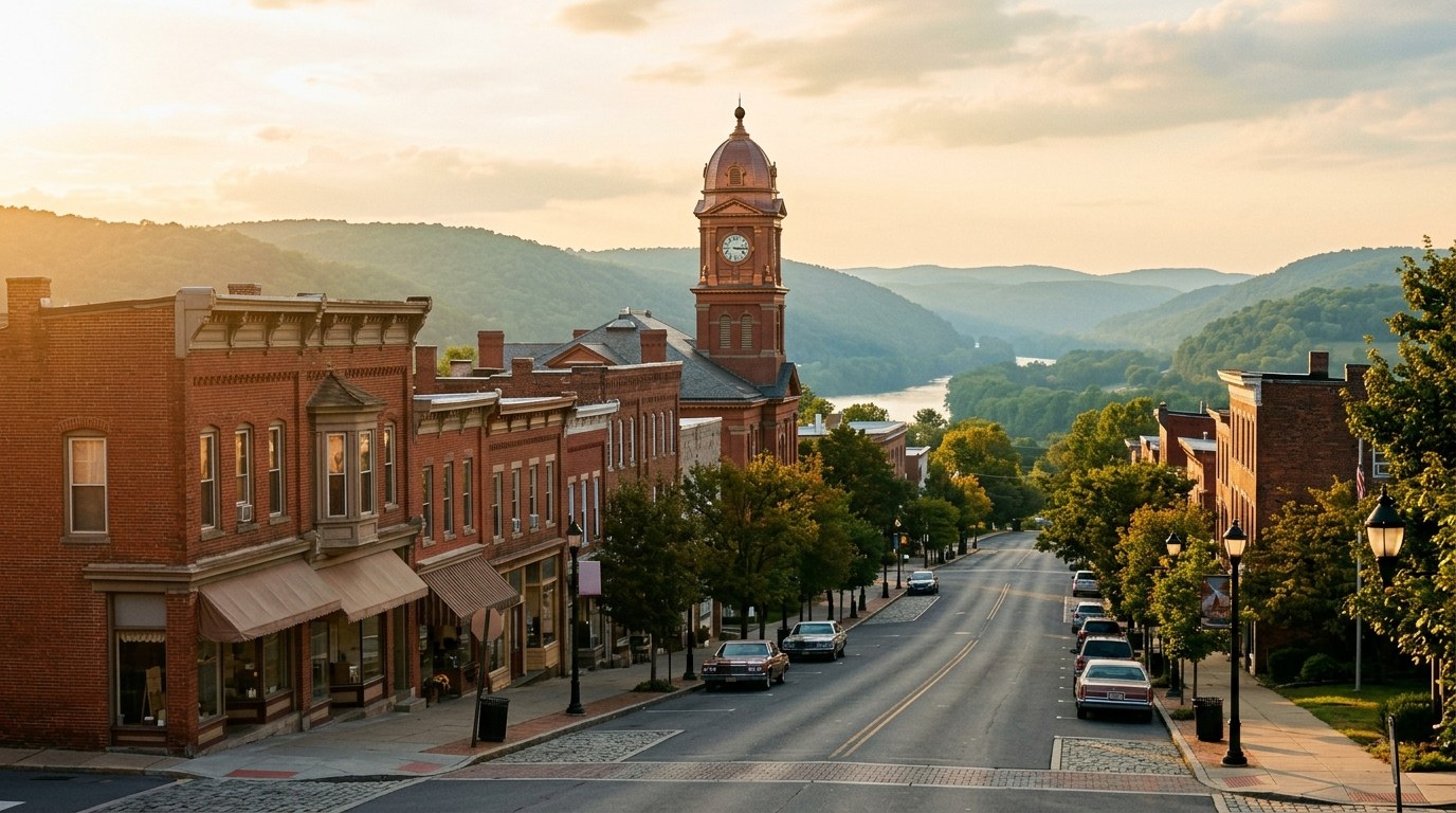 Bloomsburg, PA skyline, editorial photograph.