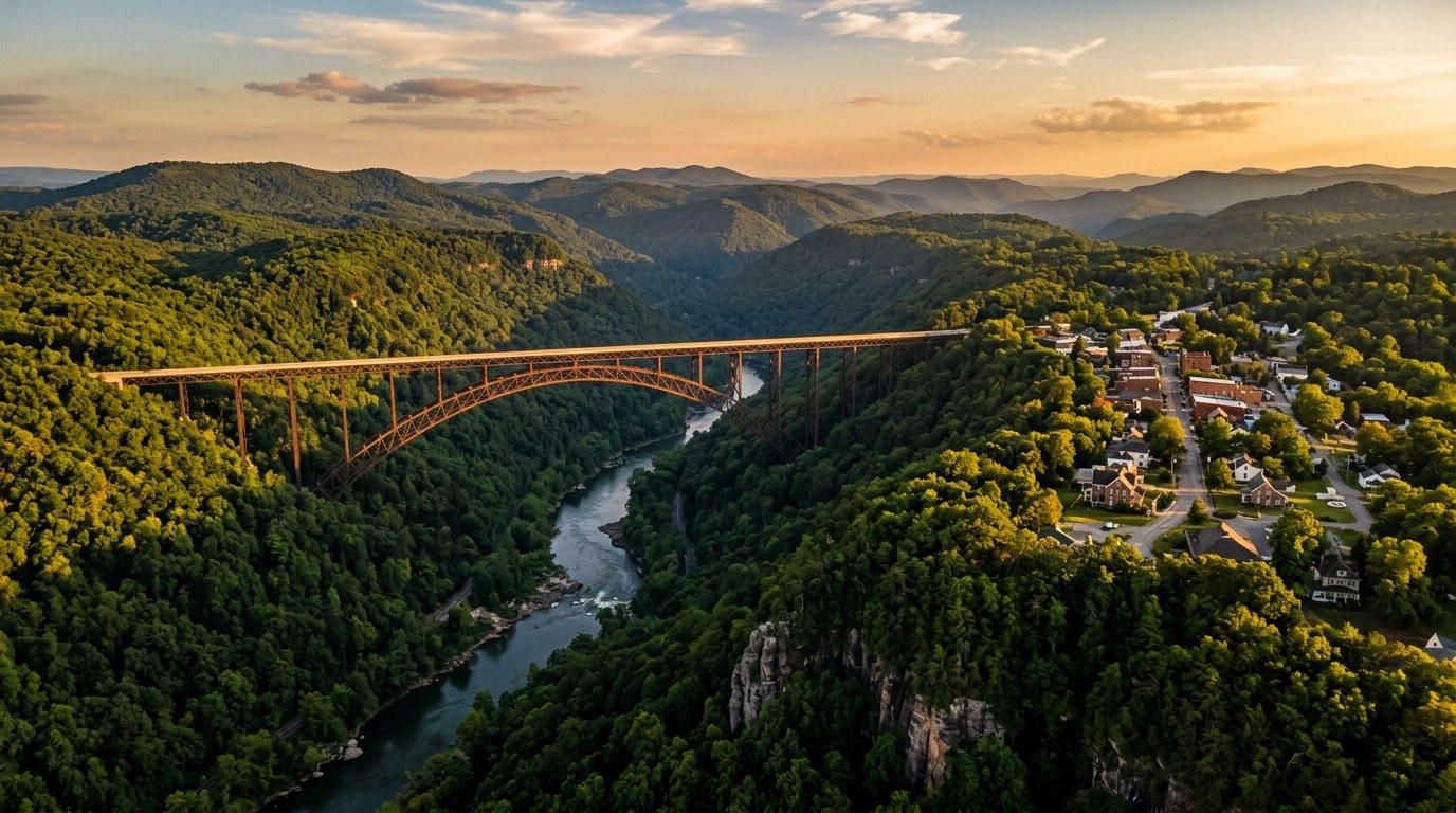 Fayetteville, WV skyline, editorial photograph.