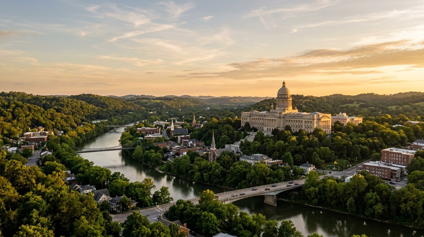 Frankfort, KY skyline, editorial photograph.