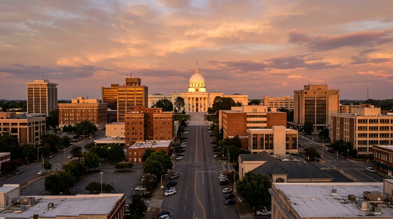 Montgomery, AL skyline, editorial photograph.