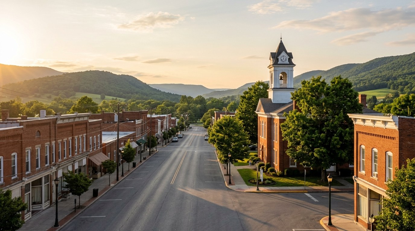 Moorefield, WV skyline, editorial photograph.