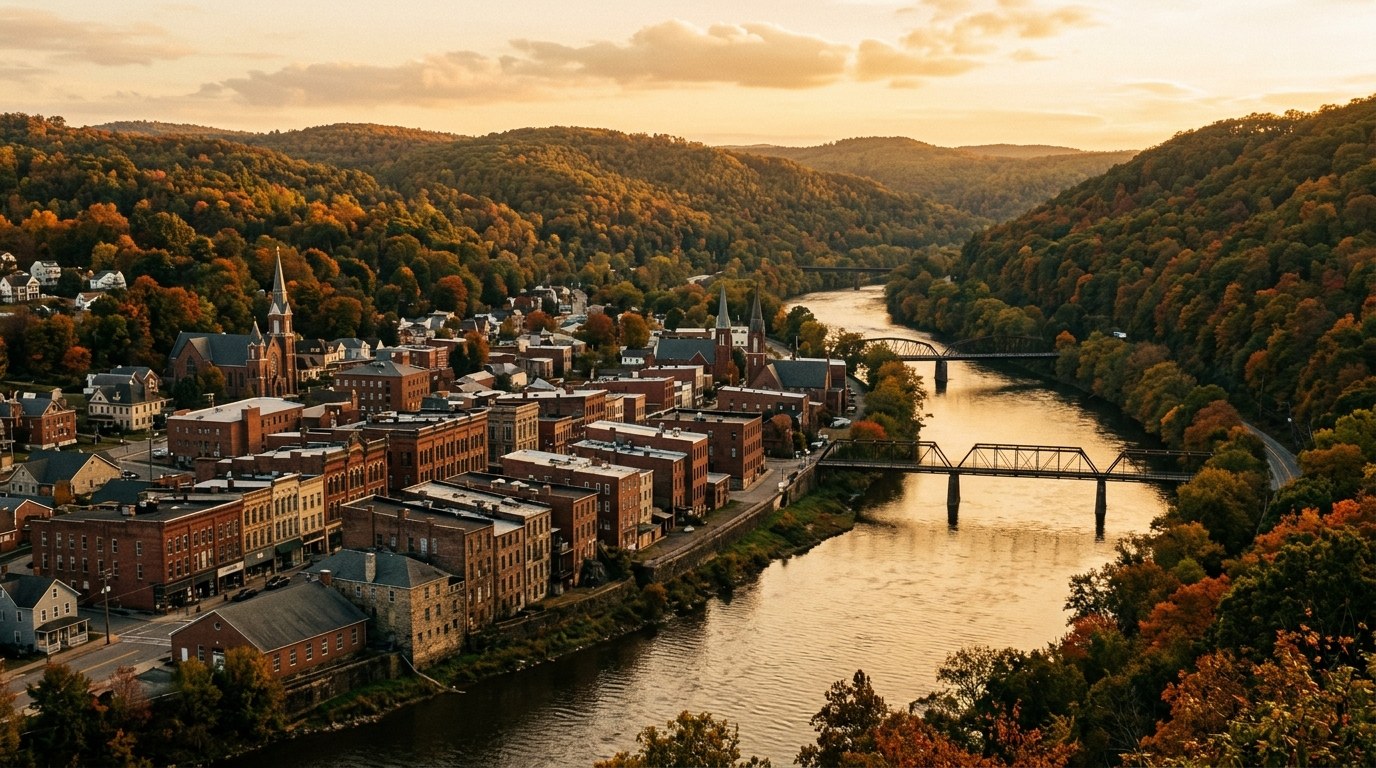 Oil City, PA skyline, editorial photograph.