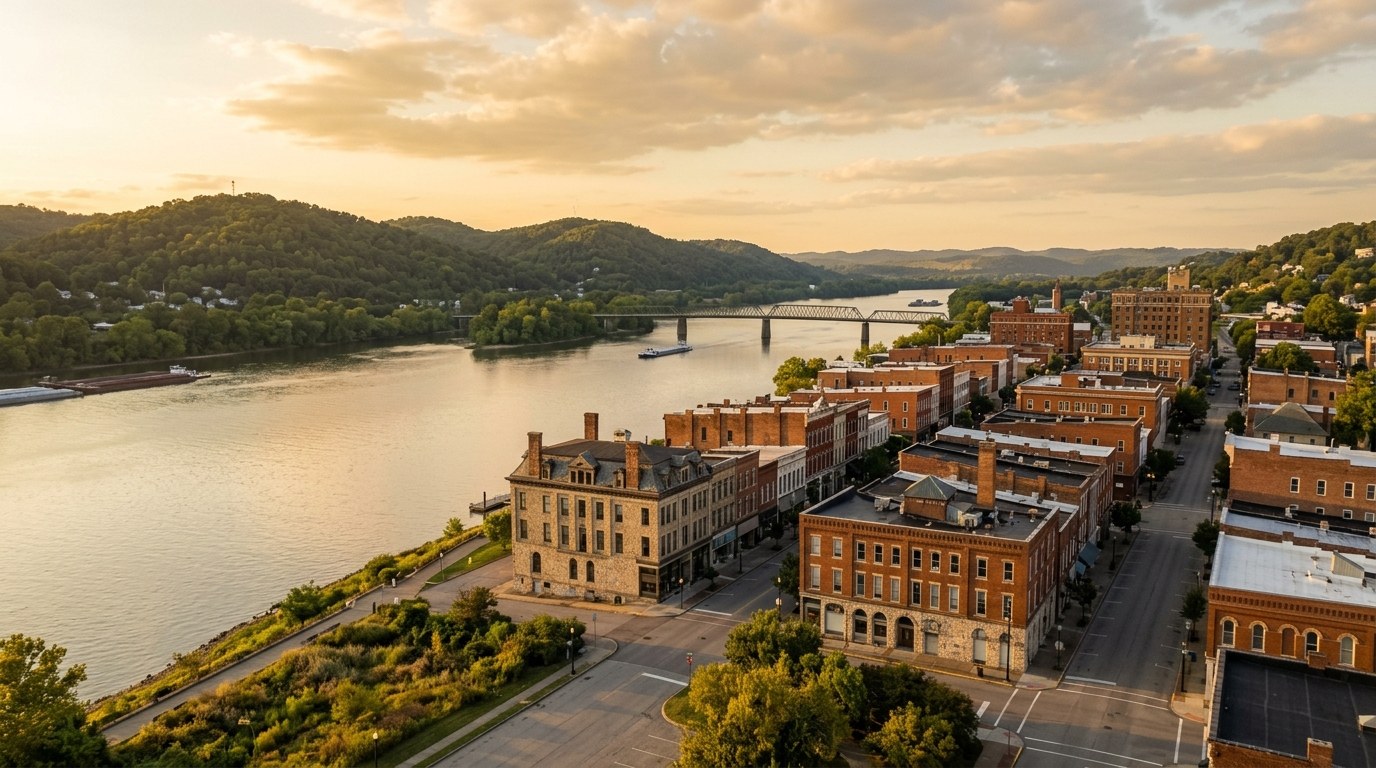 Parkersburg, WV skyline, editorial photograph.