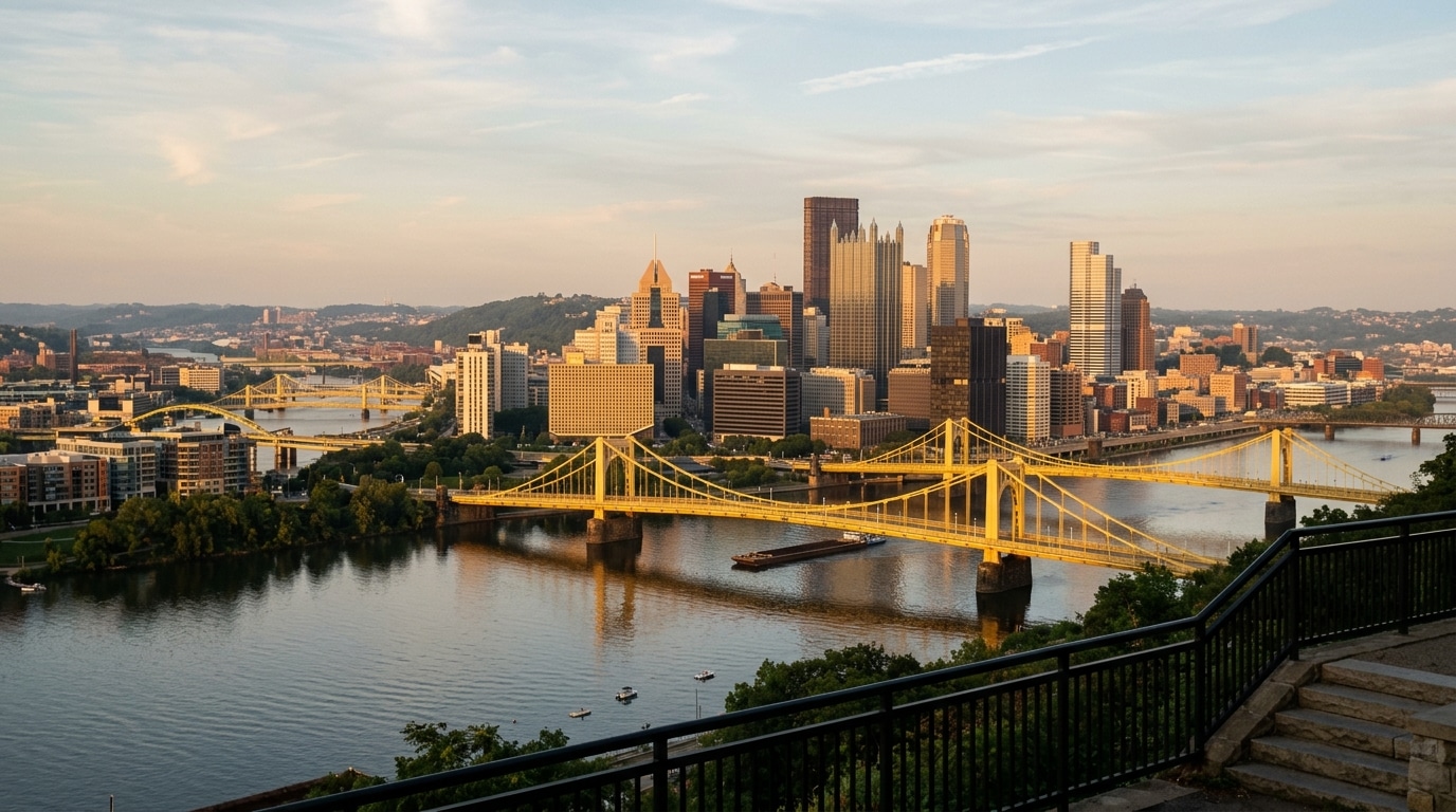 Pittsburgh, PA skyline, editorial photograph.