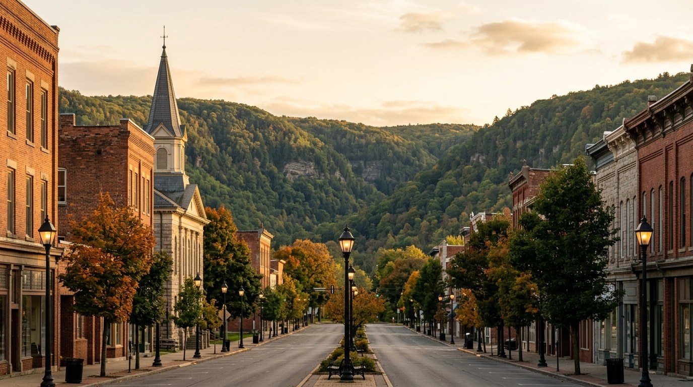 Wellsboro, PA skyline, editorial photograph.