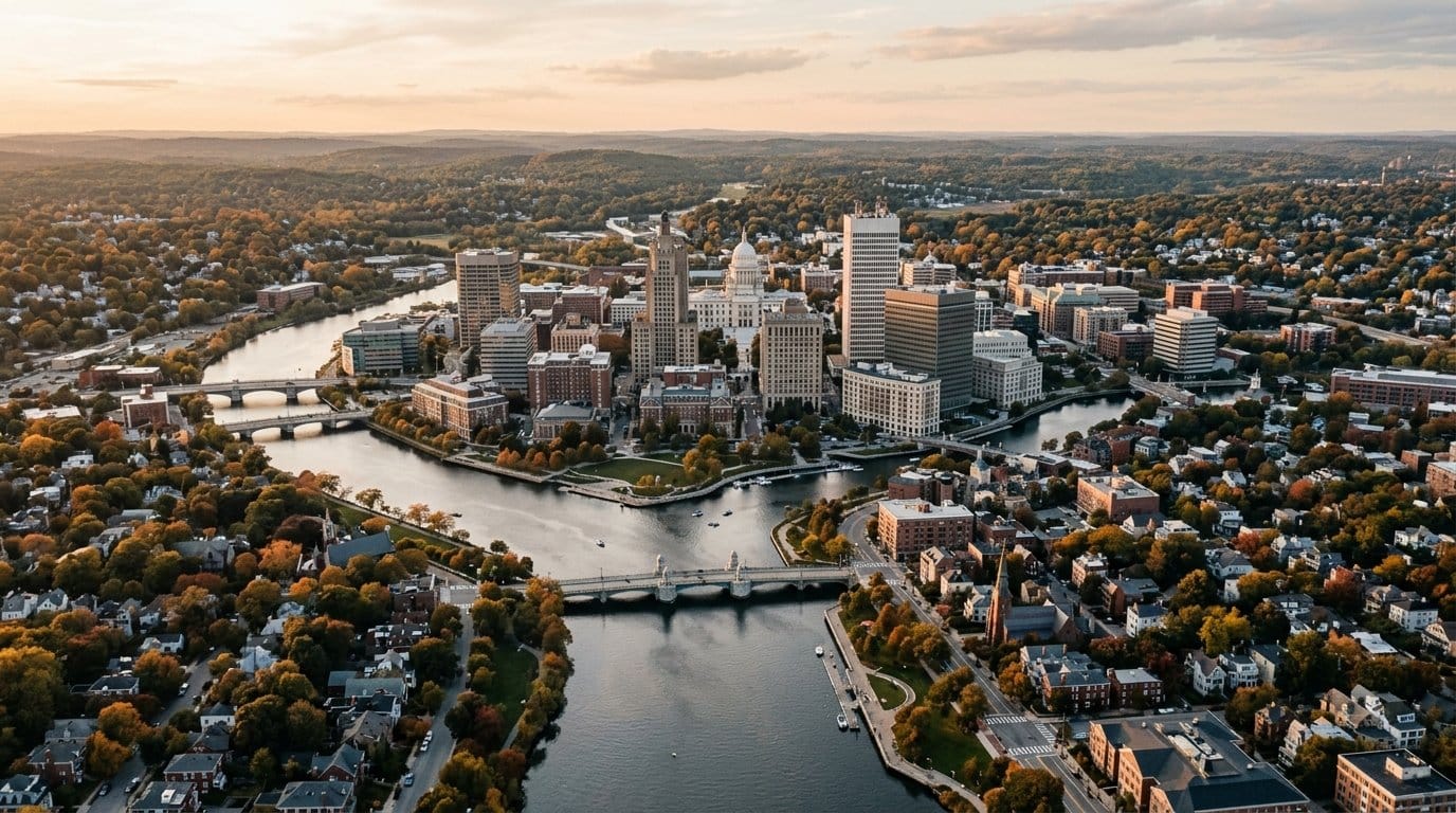Hartford County, CT skyline, editorial photograph.