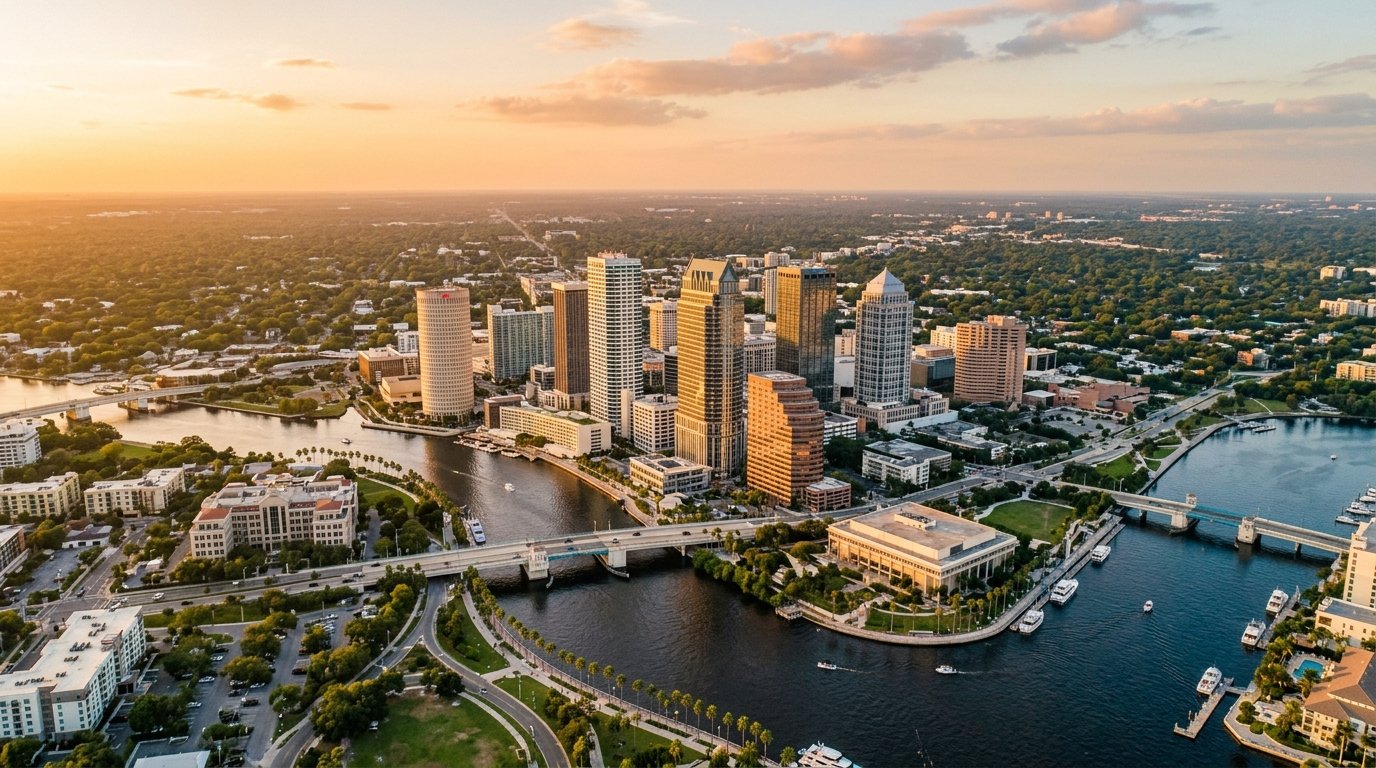 Tampa, FL skyline, editorial photograph.