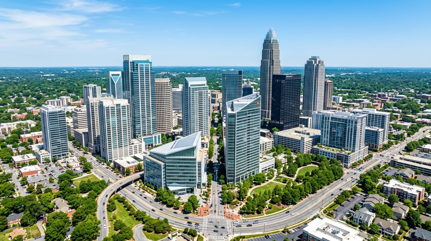 Charlotte, NC skyline, editorial photograph.