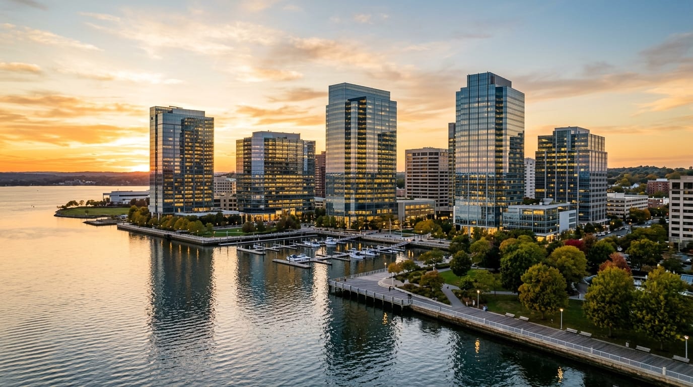 Connecticut skyline, editorial photograph.