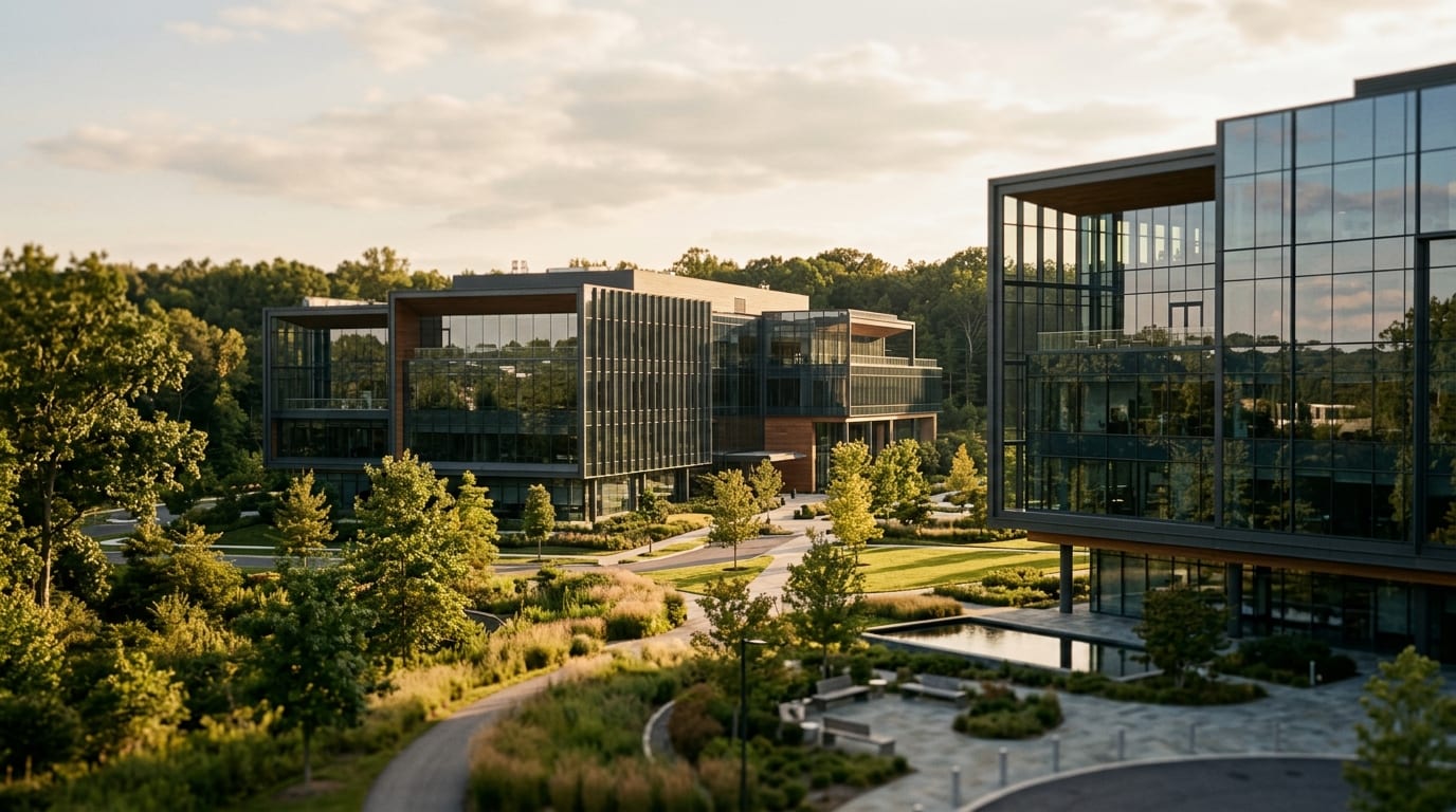 Harford County business district, atmospheric editorial photograph.