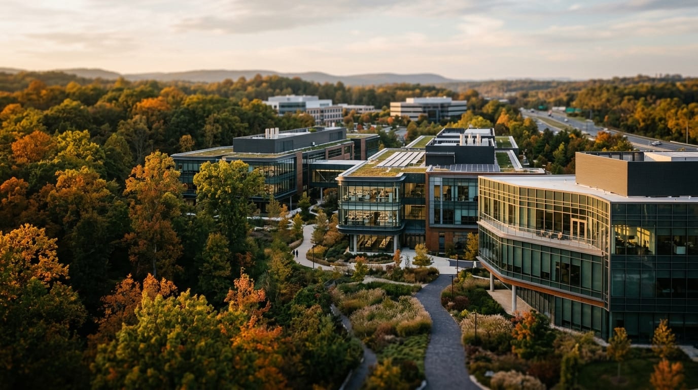 Montgomery County business district, atmospheric editorial photograph.