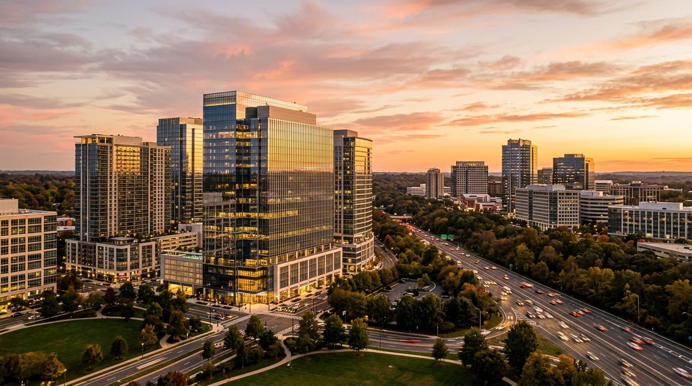 Montgomery County, MD skyline, editorial photograph.