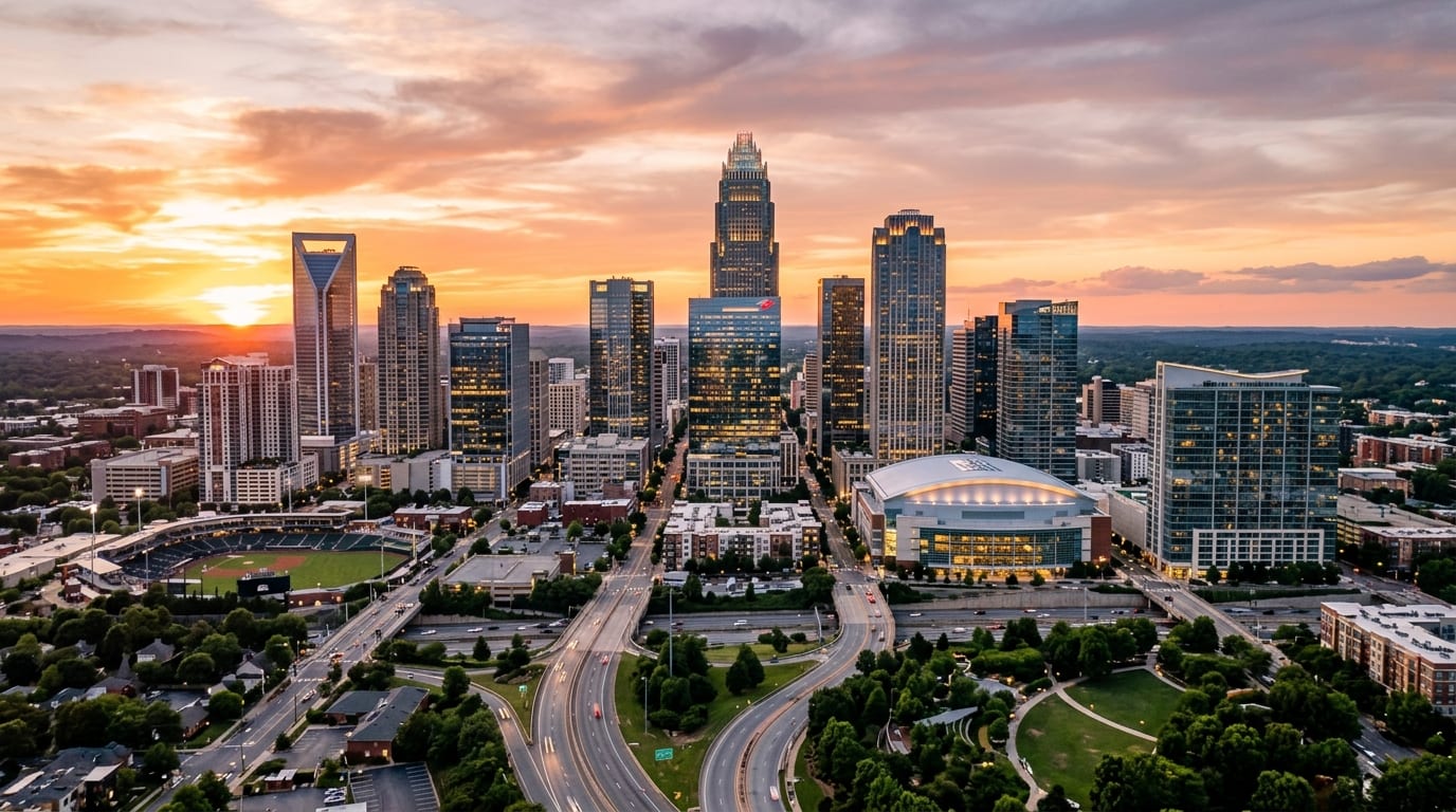 North Carolina skyline, editorial photograph.