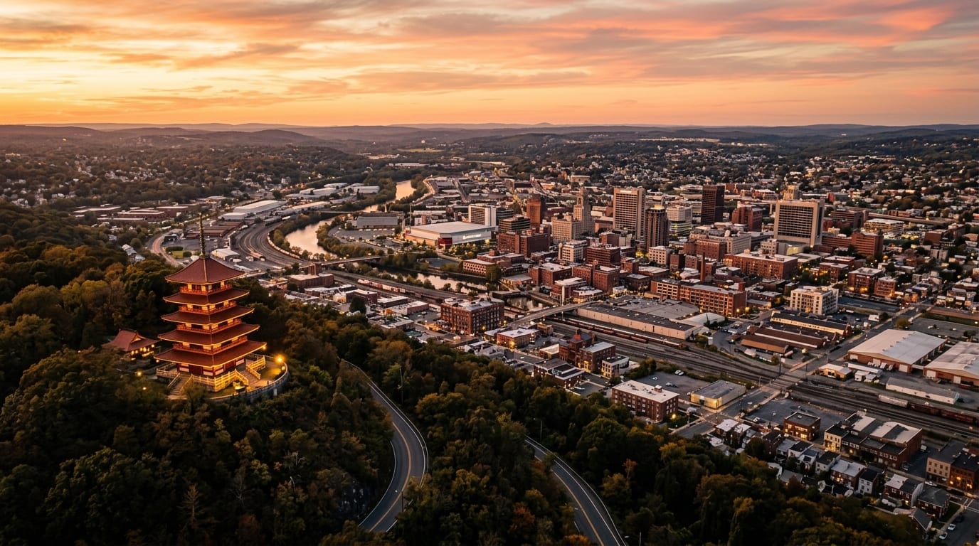 Reading, PA skyline, editorial photograph.