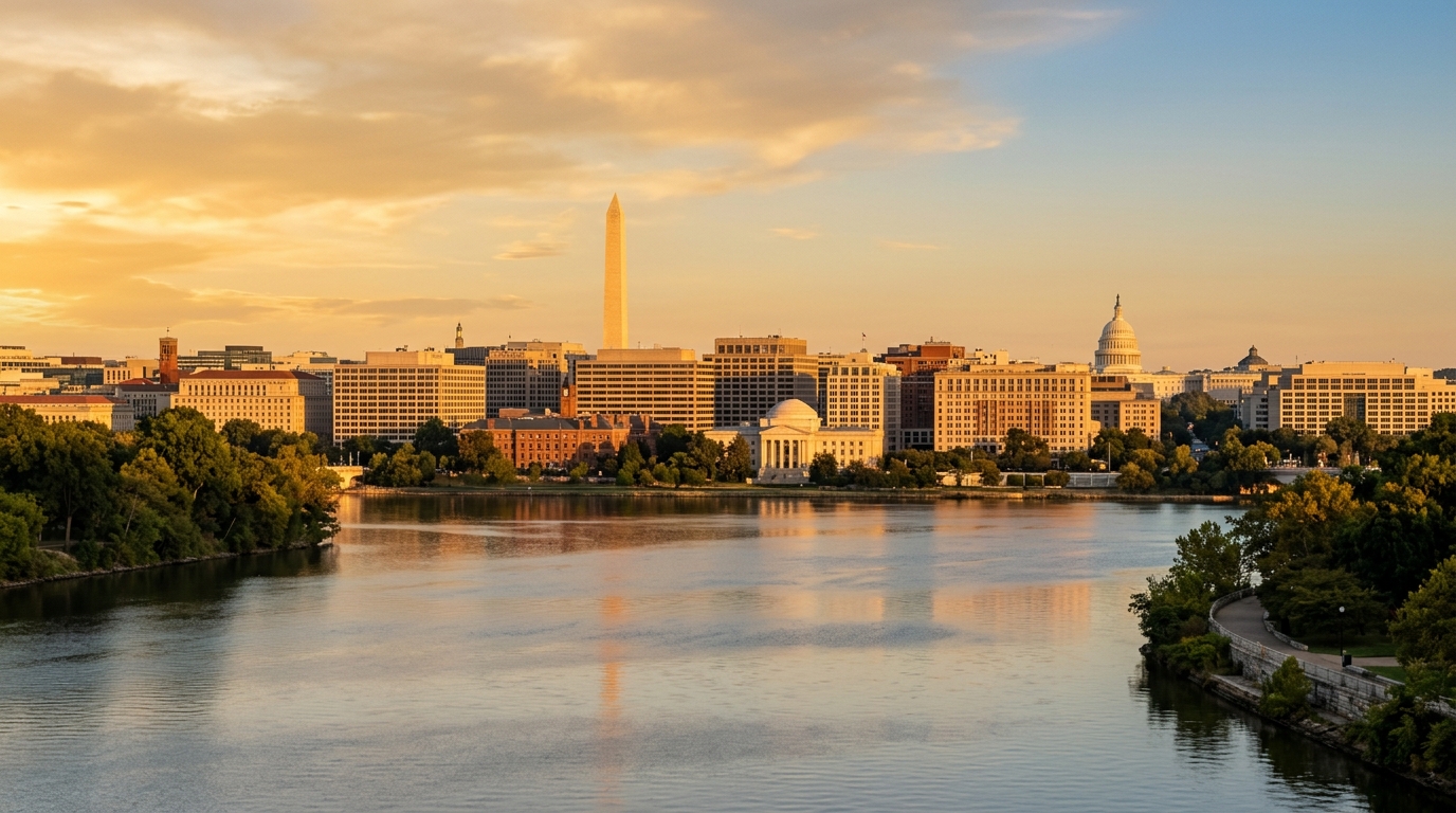 Washington, DC skyline, editorial photograph.